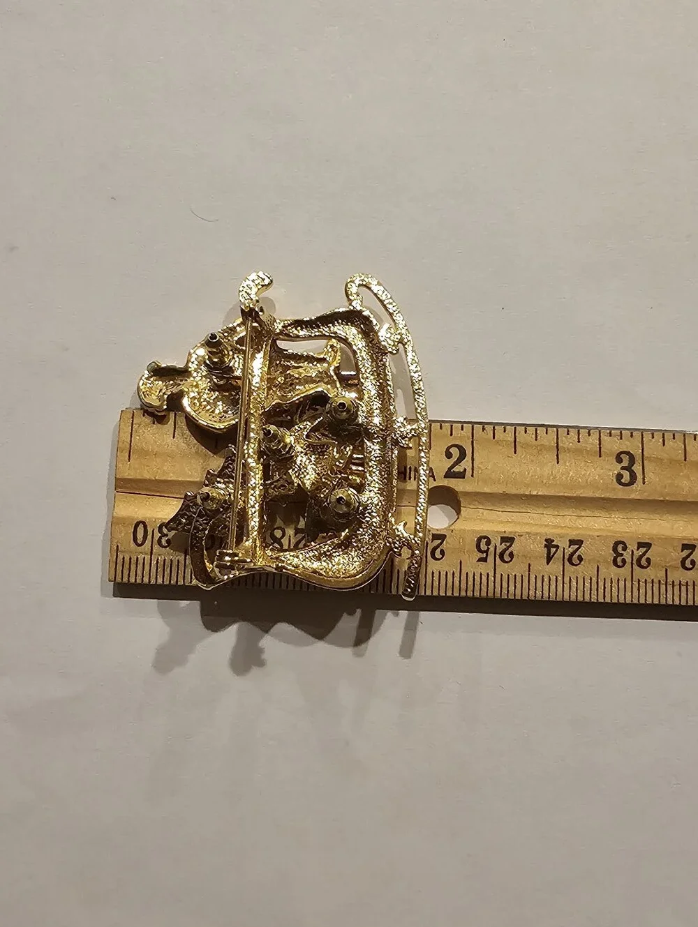 Vintage Gold-tone Enamel Santa Sleigh Multi-Piece Christmas Brooch Pin Set